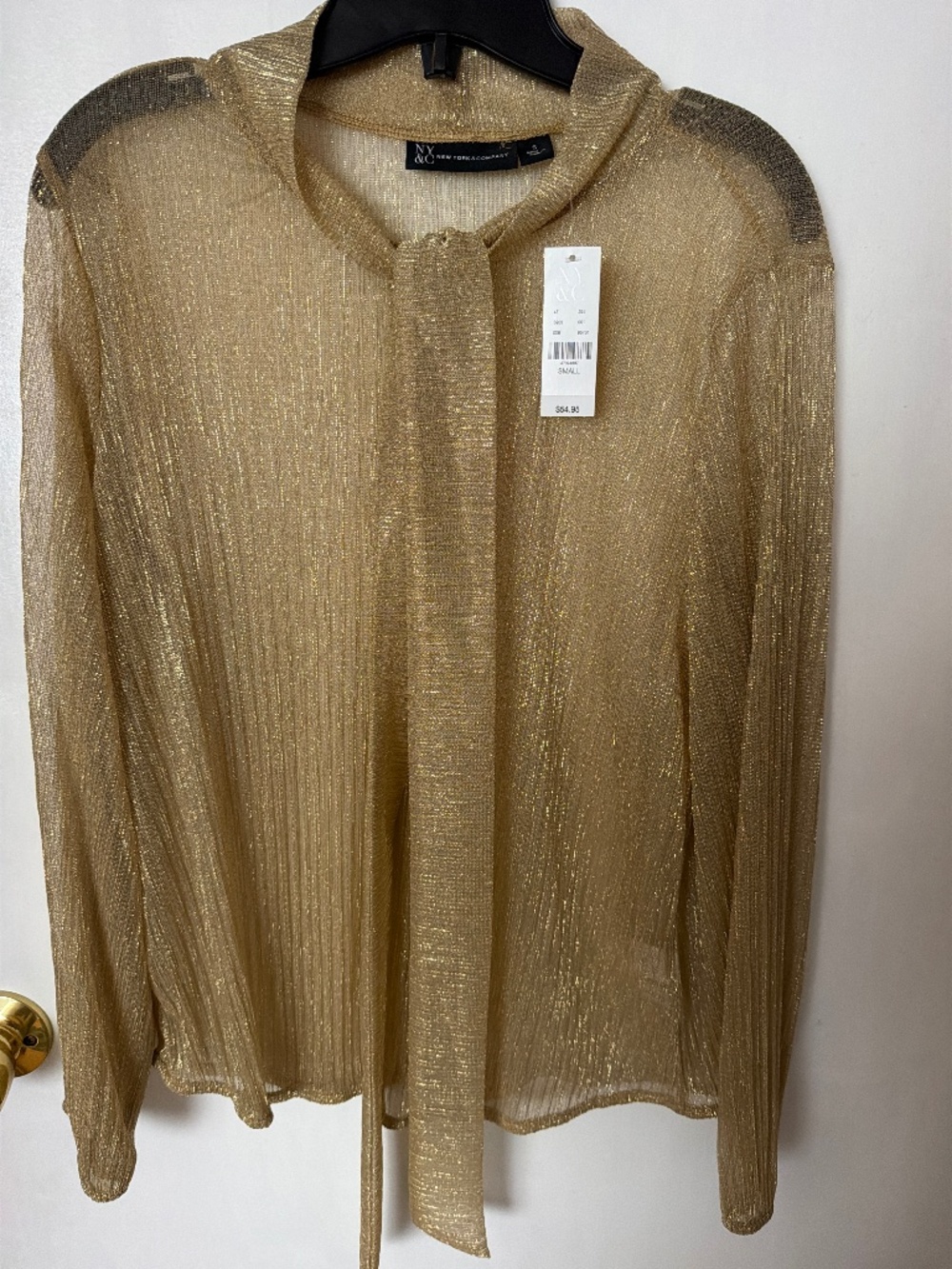 ✨ New York & Company Gold Metallic Blouse – Size Small